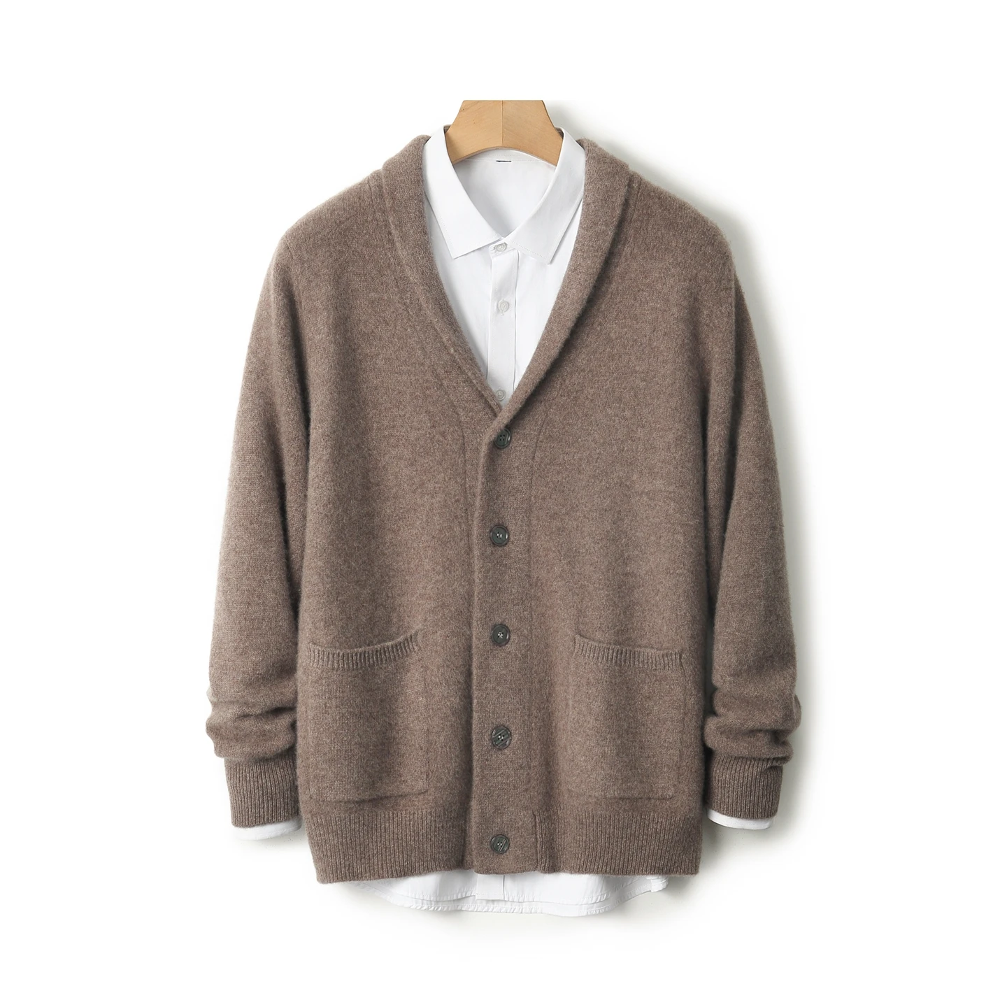 New Men's Cashmere Cardigan Autumn Winter 100% Merino Wool Sweater Coat Old Money Style Knitted Tops Soft Thick V Neck Knitwear