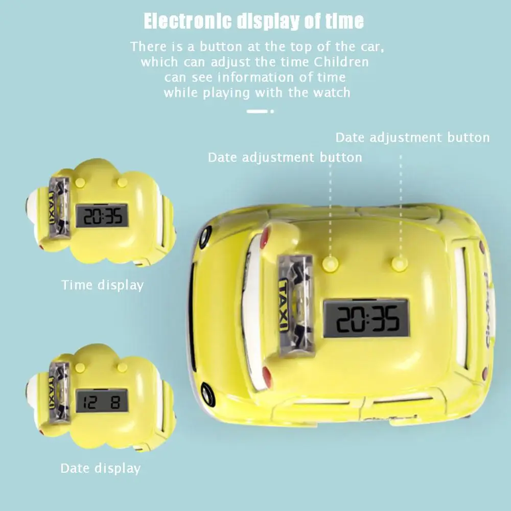 سيارة صغيرة الكرتون الأطفال مشاهدة لعبة لصبي فتاة طفل الموضة الإلكترونية ساعة مبتكرة شكل سيارة لعبة ساعة هدايا أعياد ميلاد للأطفال