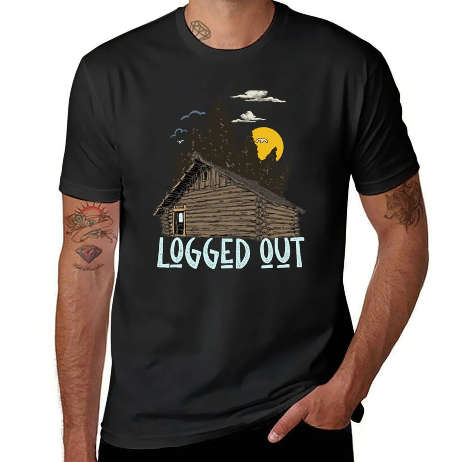 Vintage Mountain House Life Logged Out Log Cabin T-Shirt anime clothes funnys men clothing