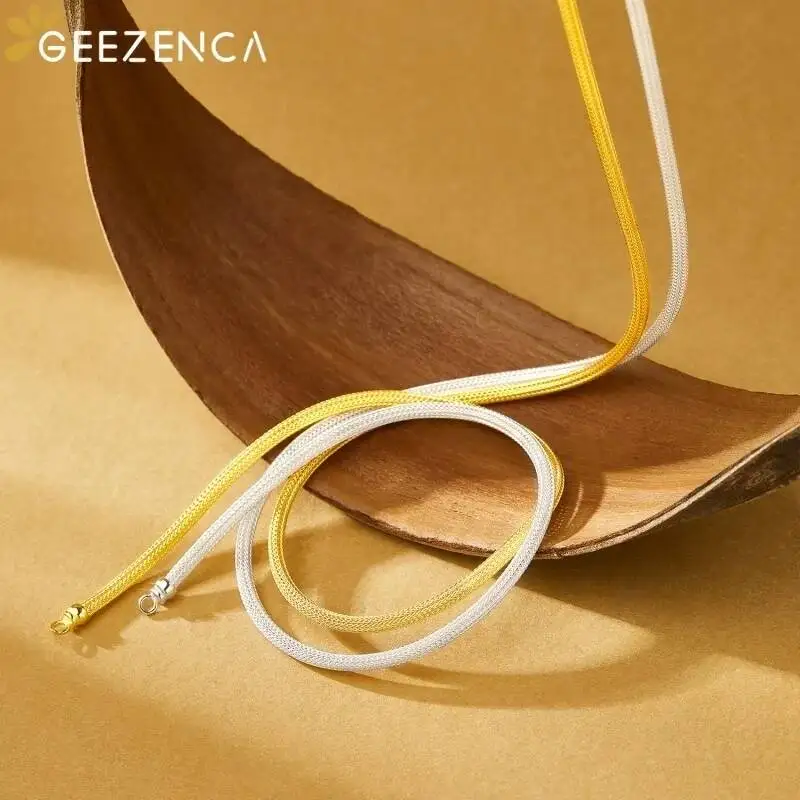 GEEZENCA Italian Luxury 925 Silver Woven Chain Women Torques Necklace Worn Alone Or With Pendant Stackable Mix Match Trendy Gift