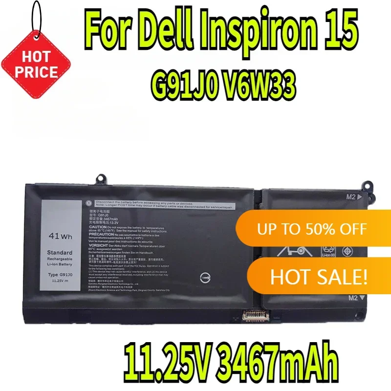 بطارية 11.25 فولت 3467 مللي أمبير في الساعة G91J0 V6W33 لأجهزة ديل انسبايرون 15 3511 3515 3520 13 5310 5320 5515 Latitude 3320 3420 Vostro 3510 5620 US