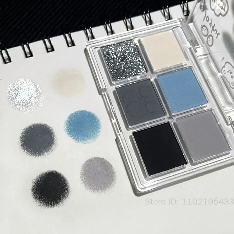 Punk Smokey Matte Glitter Eyeshadow Palette 6 Colors Shimmer Eye Shadow Makeup Palette Cool Toned Gray Blue Eye Pigment Palette