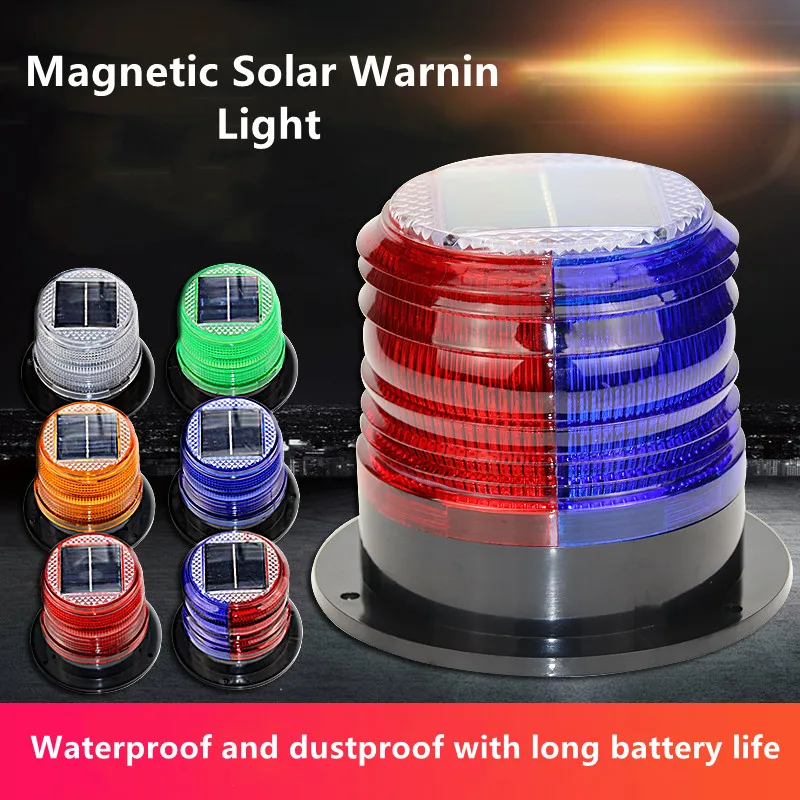 Solar Powered LED Warning Light Burst Flashing Car Truck Signal Night Light Red and Blue Warning Flashing Magnet Car Roof Light