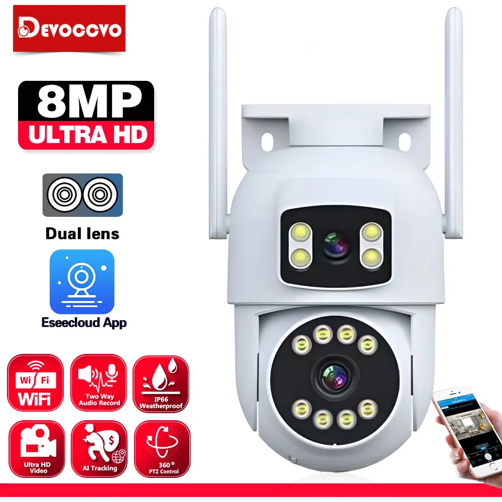 4K 8MP عدسة مزدوجة واي فاي كاميرا مراقبة PTZ في الهواء الطلق مقاوم للماء 2 طريقة الصوت تتبع تلقائي CCTV كاميرا حماية الأمن #1