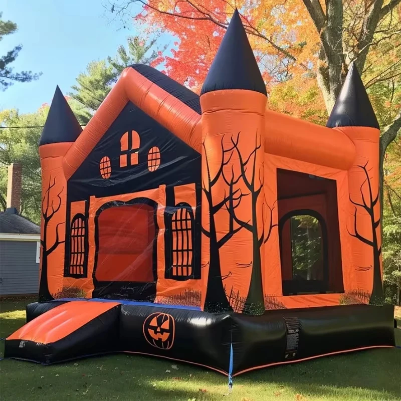 Fast Air Ship To Door, Inflatables Halloween Party Bouncy Castle Slide Combo PVC Pumpkin Bounce House For Events Rental