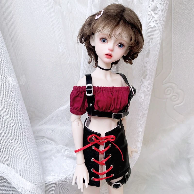 1/3 1/4 BJD poppenkleertjes, sexy top lederen rok set jurk, mode speelgoed kledingstuk