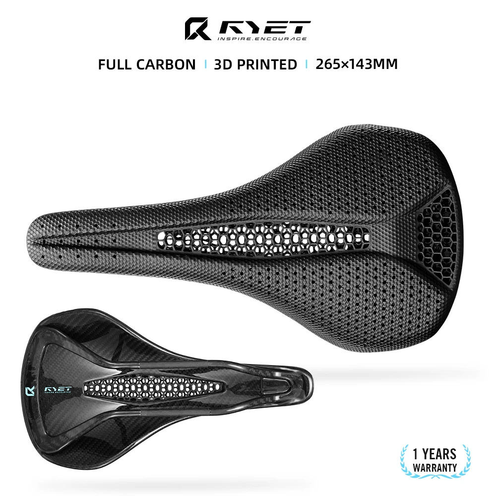 RYET Full Carbon 3D Printed Bike Saddle 218g  265mm*143 Carbon Bicycle Seat MTB Gravel Road Wide Saddle 7*9mm  Bike Accessories