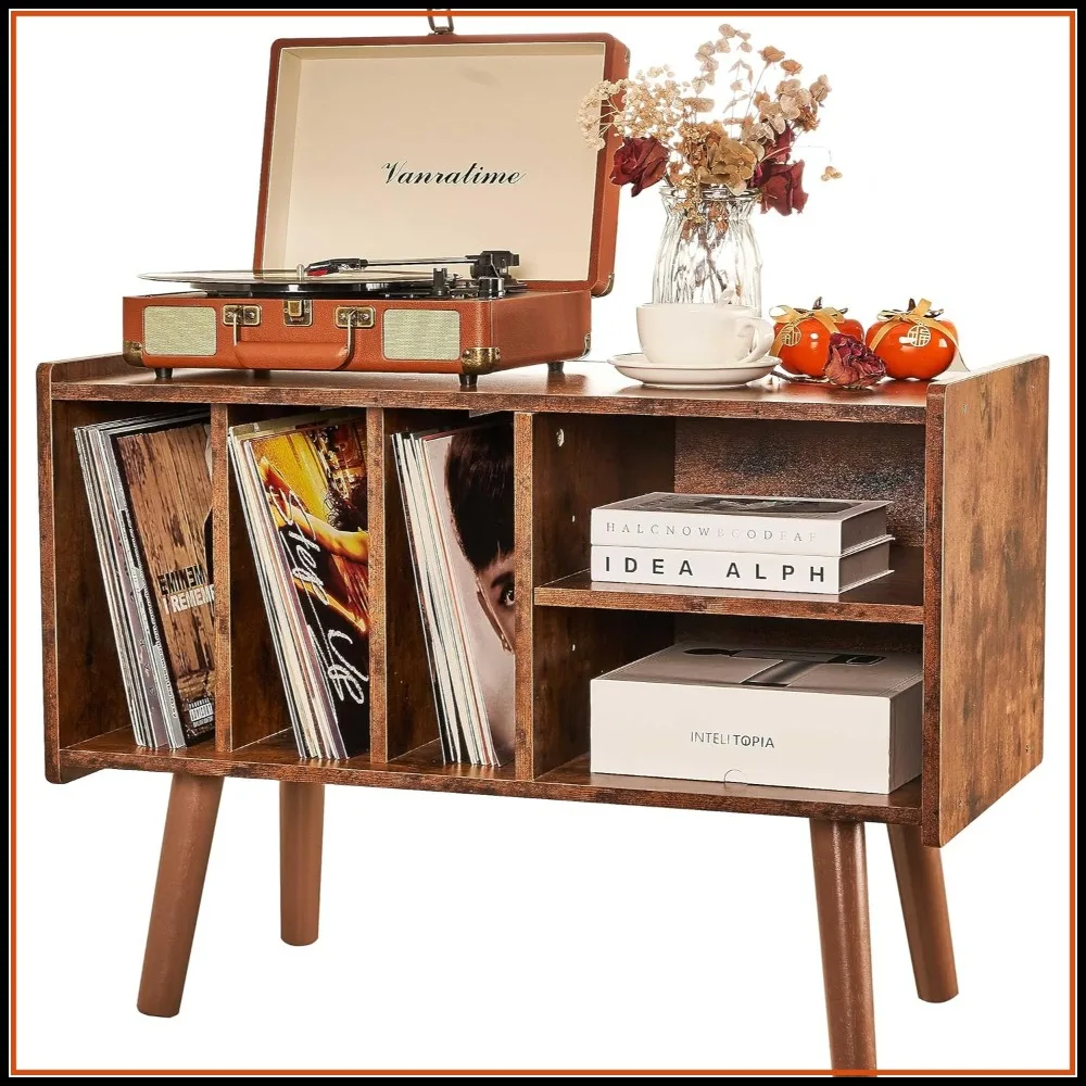 Record Player Stand with Vinyl Storage, Holds 300lb, Turntable Table for Album Display, Wood Cabinet for Living Room