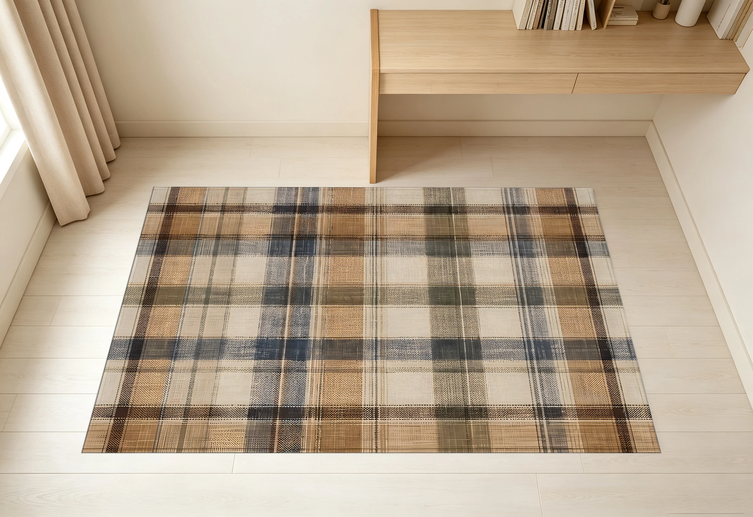 Vintage Plaid Area Rug, Classic Earth-Tone Check Pattern, for Autumn Winter Space Refresh, Decor for Study and Living Room