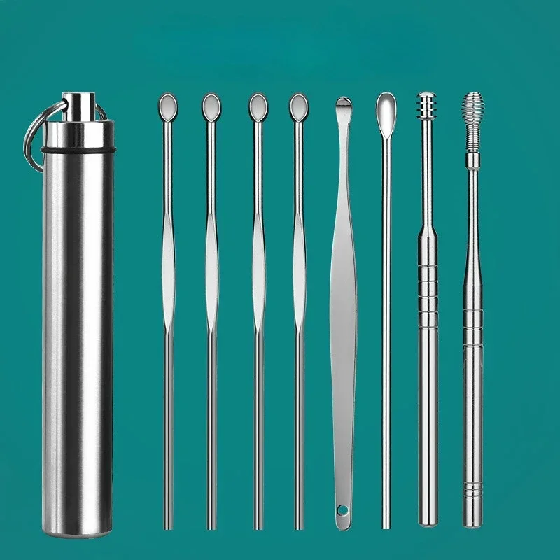 Limpiador de oídos de acero inoxidable, cuchara, herramienta de limpieza para el cuidado de los oídos, Kit de eliminación de cera, eliminador de cera, limpieza y salud, 6/8 Uds.
