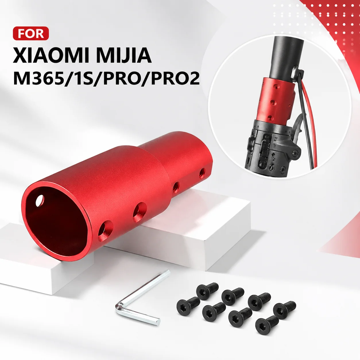 For Xiaomi Mijia M365 1S Pro Pro2 Electric Scooter Red Aluminum Stem Riser Handlebar Height Extender Steering Column Spacer