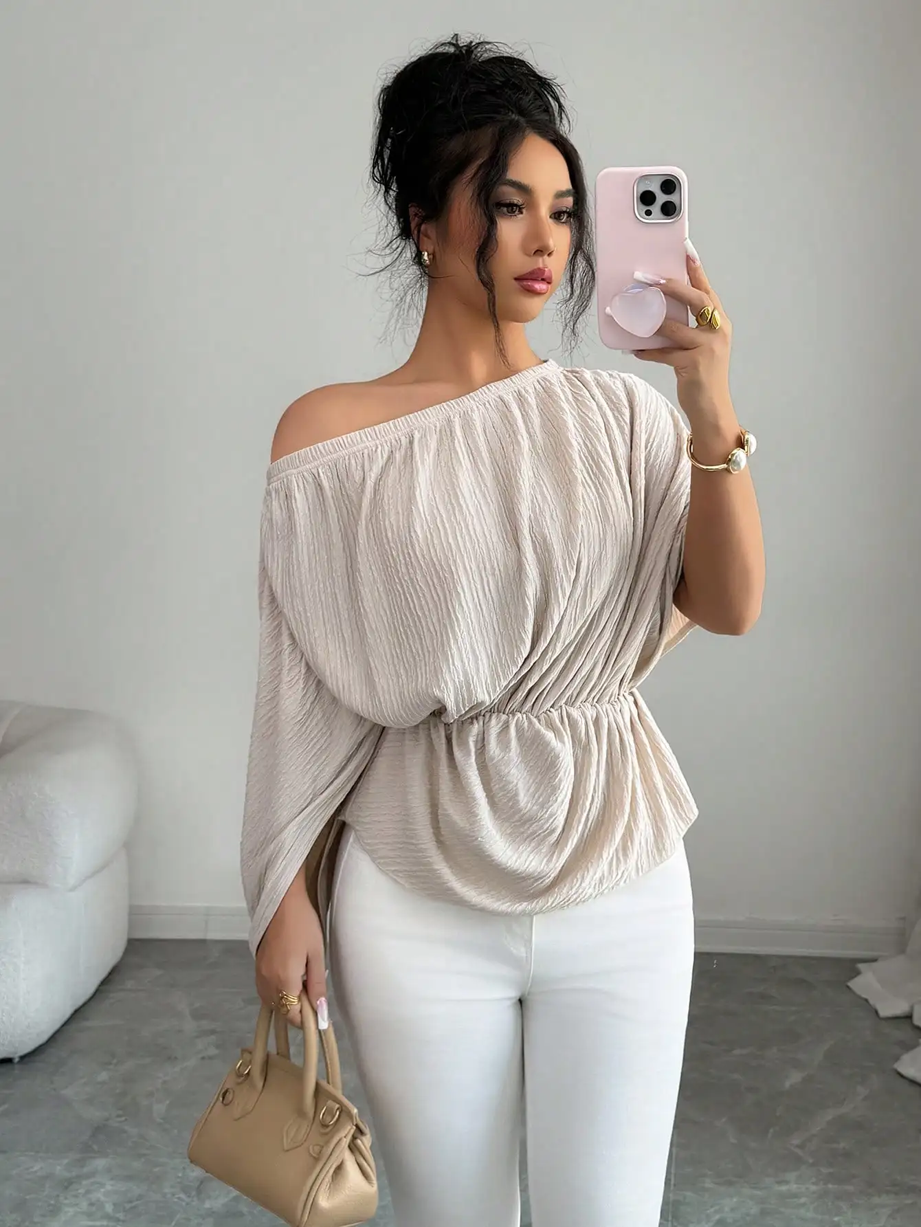 

Women Solid Color Deep V-Neck Ruched Waist Elegant Long Dress For Dates Parties