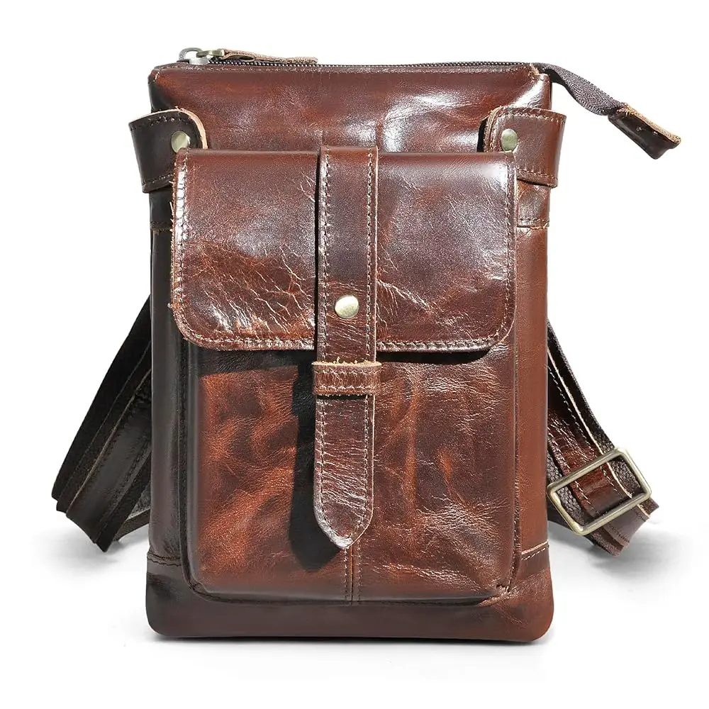 Mens Genuine Leather Fanny Small Messenger Shoulder Satchel Waist Bag Pack 8711
