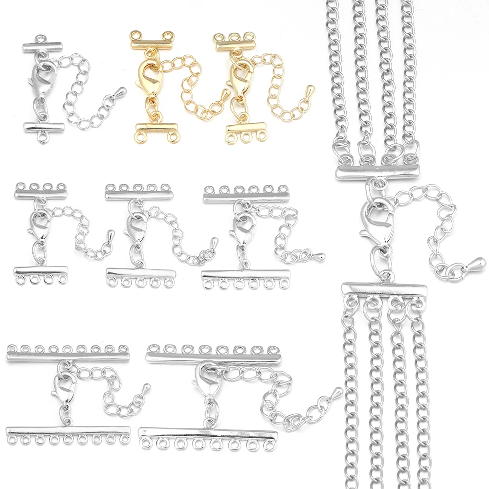 2sets Metal Multi Row Multi Strand Lobster Clasps Extender Chain For Jewelry Making DIY Bracelet Connectors Accessories
