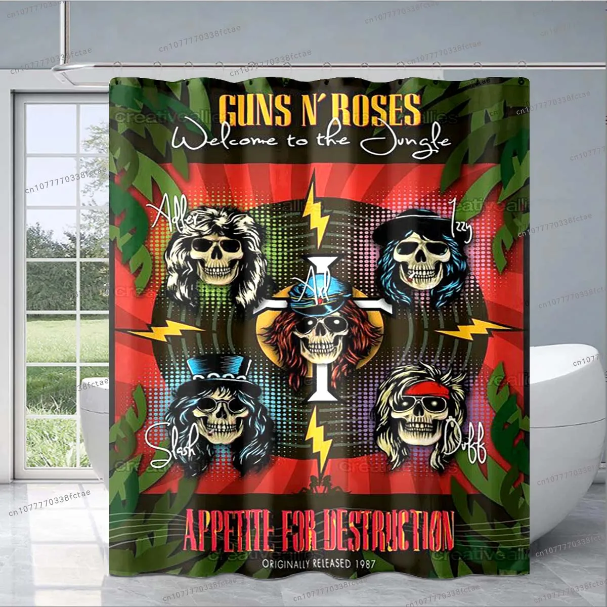 Guns N Roses-cortina de ducha de banda de roca dura, patrón de Collage de Calavera, cortina de ducha artística, decoración de baño, regalo de moda