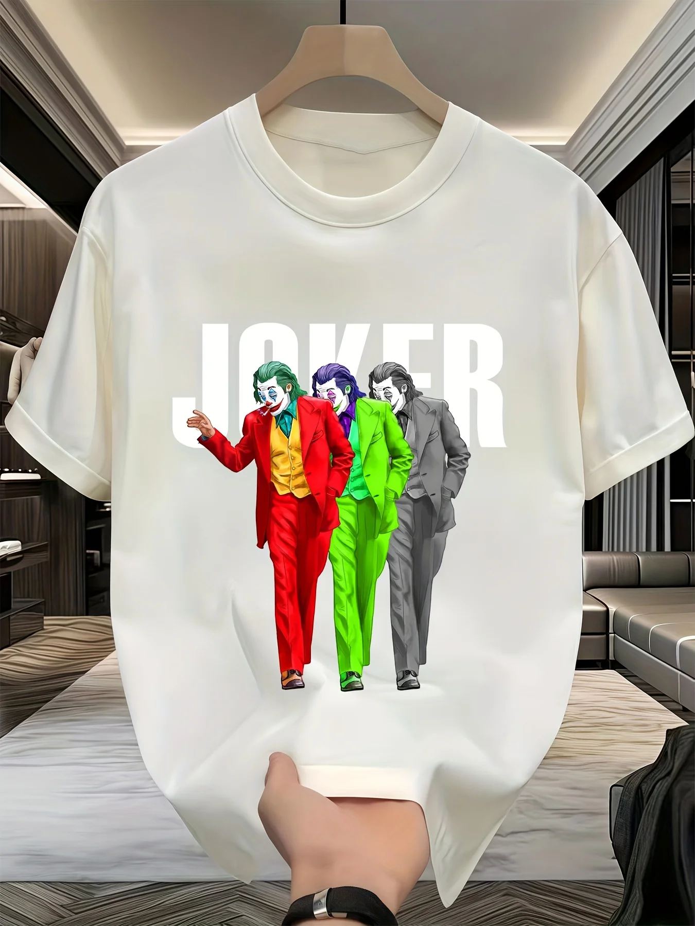 

Мужская футболка с рисунком серии WB Joker — белая футболка с коротким рукавом и круглым вырезом с жирным принтом на груди, дышащая летняя повседневная рубашка