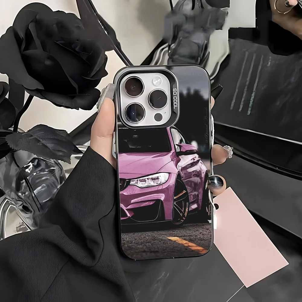 

Pink fashionable sports car pattern phone case suitable for iPhone 17 16 15 14 13 12 11 Pro/Max/Plus anti drop and shockproof
