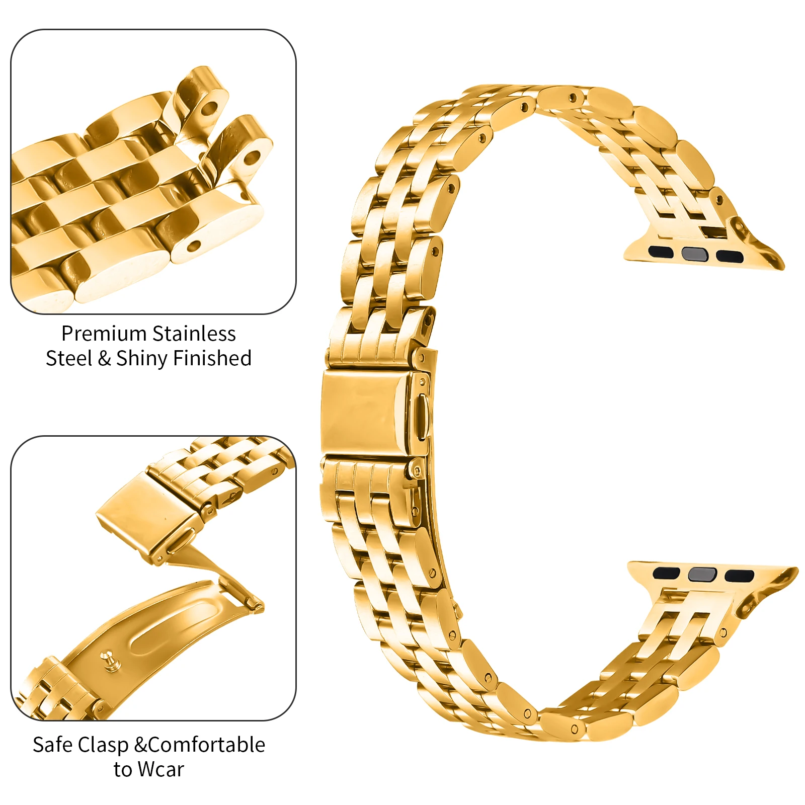 Strap for Apple Watch 38/40/41/42/44/45/46/49mm  Metal Watch Straps Five-bead Slingshot Buckle Steel Strap for Iwatch Series 10