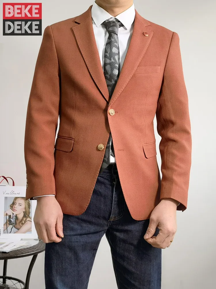

Fashion Mens Slim Fit Spring Autumn Blazers Host Jacket Notched Collar Business Casual Coat Two Button Single Breasted Outerwear