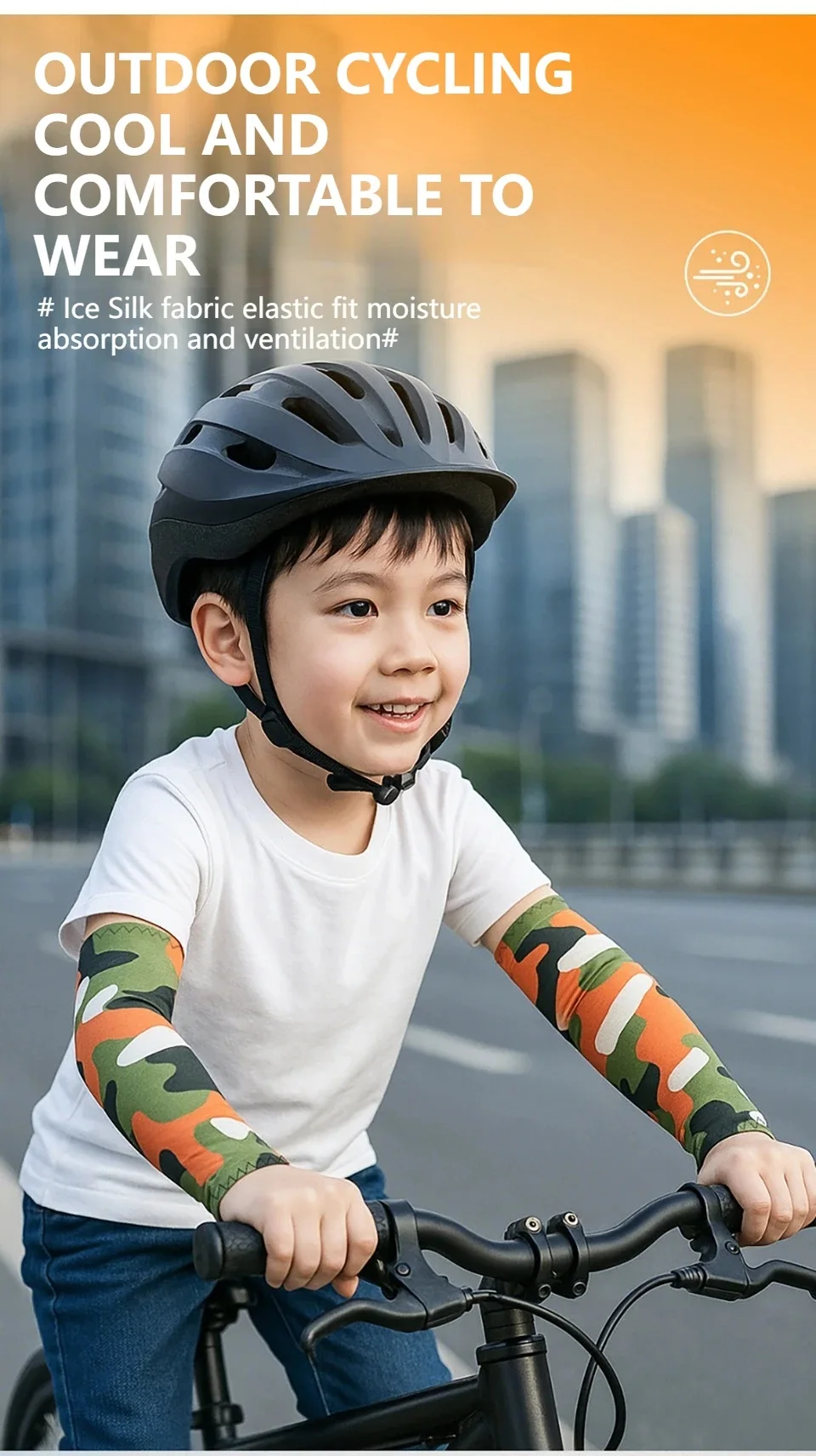 Sport-Kühlarmstulpen für Kinder, UV-Schutz, Sonnenschutz, elastische Eis-Armstulpen für Mädchen und Jungen im Alter von 6–16 Jahren, die Fahrrad fahren – Detail 1