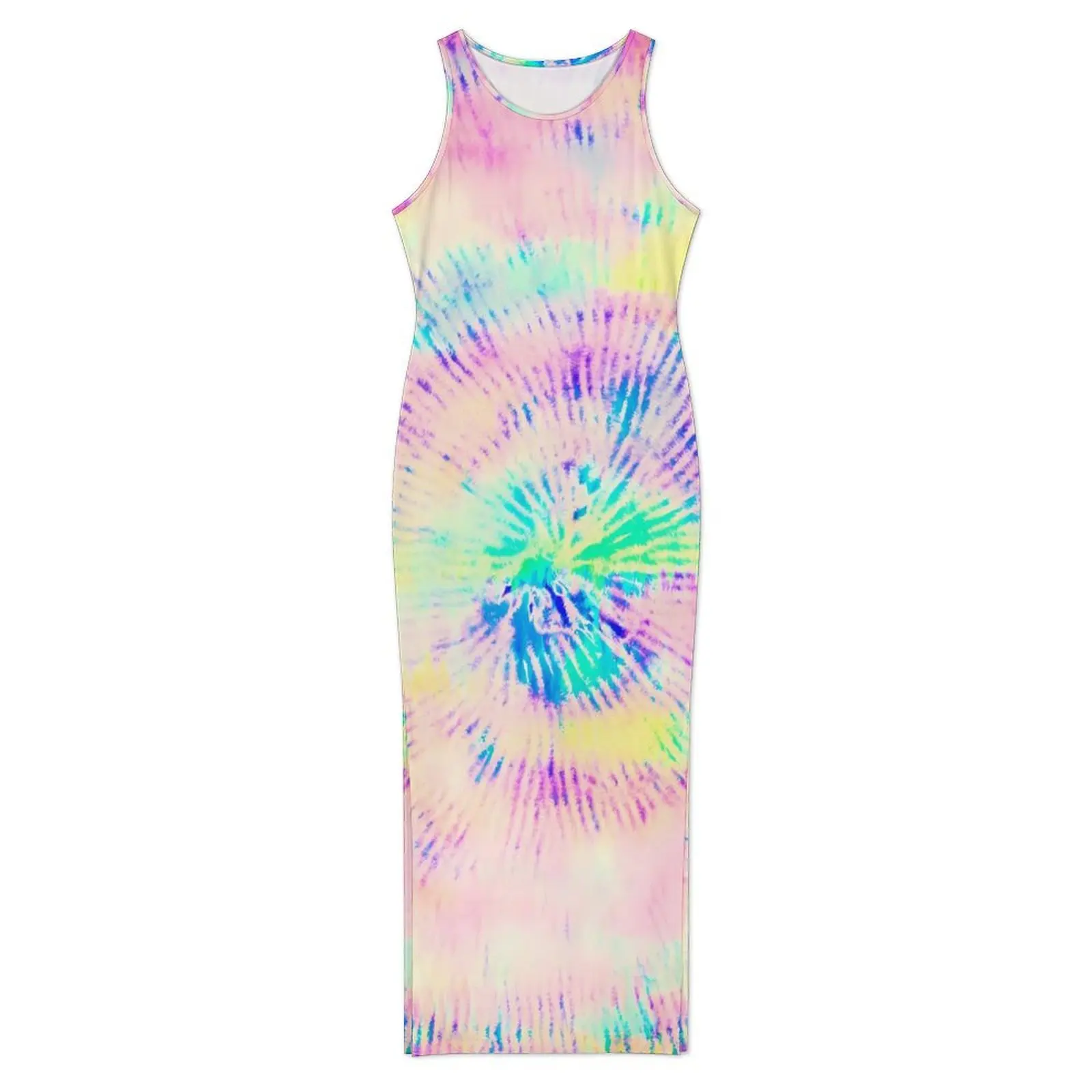 สีนีออนพิมพ์ชุดแขนกุดสีสัน Tie-Dye Street สไตล์ Maxi ชุดเดรส Elegant Bodycon Dress Lady Graphic Oversize Vestido