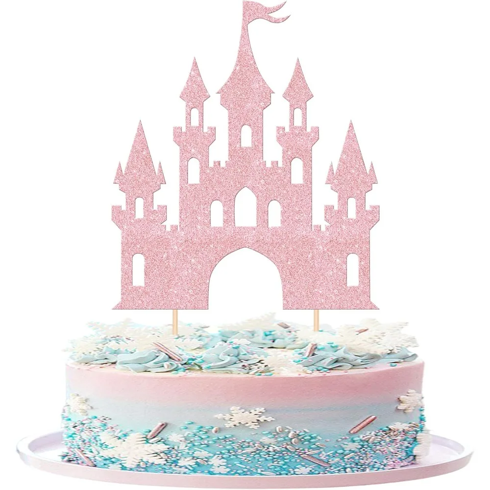 1 PC Castle Cake Topper Glitter Princess Cake Topper Castle Theme Birthday Party Decoration Princess Happy Birthday Cake