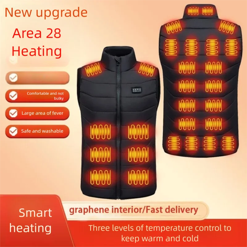 

28Areas Loose Casual Stand Up Collar Heating Vest for Men Women Winter Smart Electric Heated Vest Outdoor Sportswear Warm Jacket