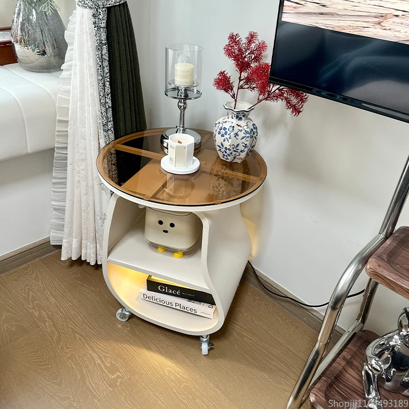 خزانة بجانب السرير كريمية - منظم تخزين بدون أدوات مع عجلات