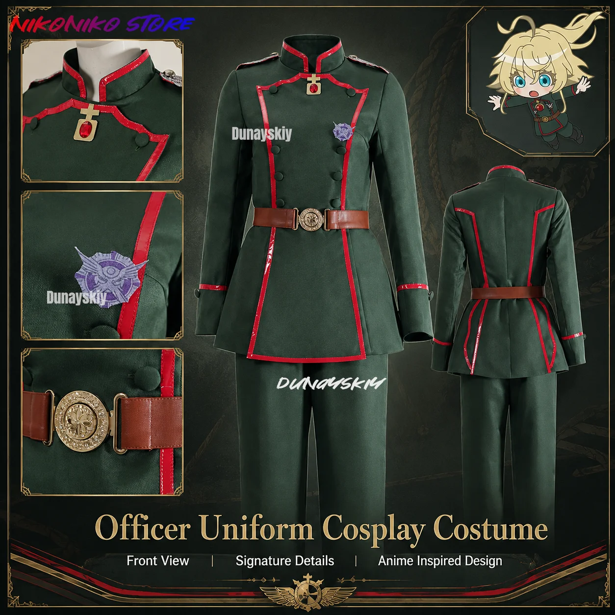 Die Saga von Tanya, der Bösen Tanya von Degurechaff, Militäroffiziersuniform, Cosplay-Kostüm, Anime-Outfit, Comic-Con, Halloween-Party