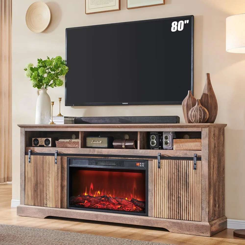 Fluted Fireplace TV Stand for TVs Up to 80 Inch with 30