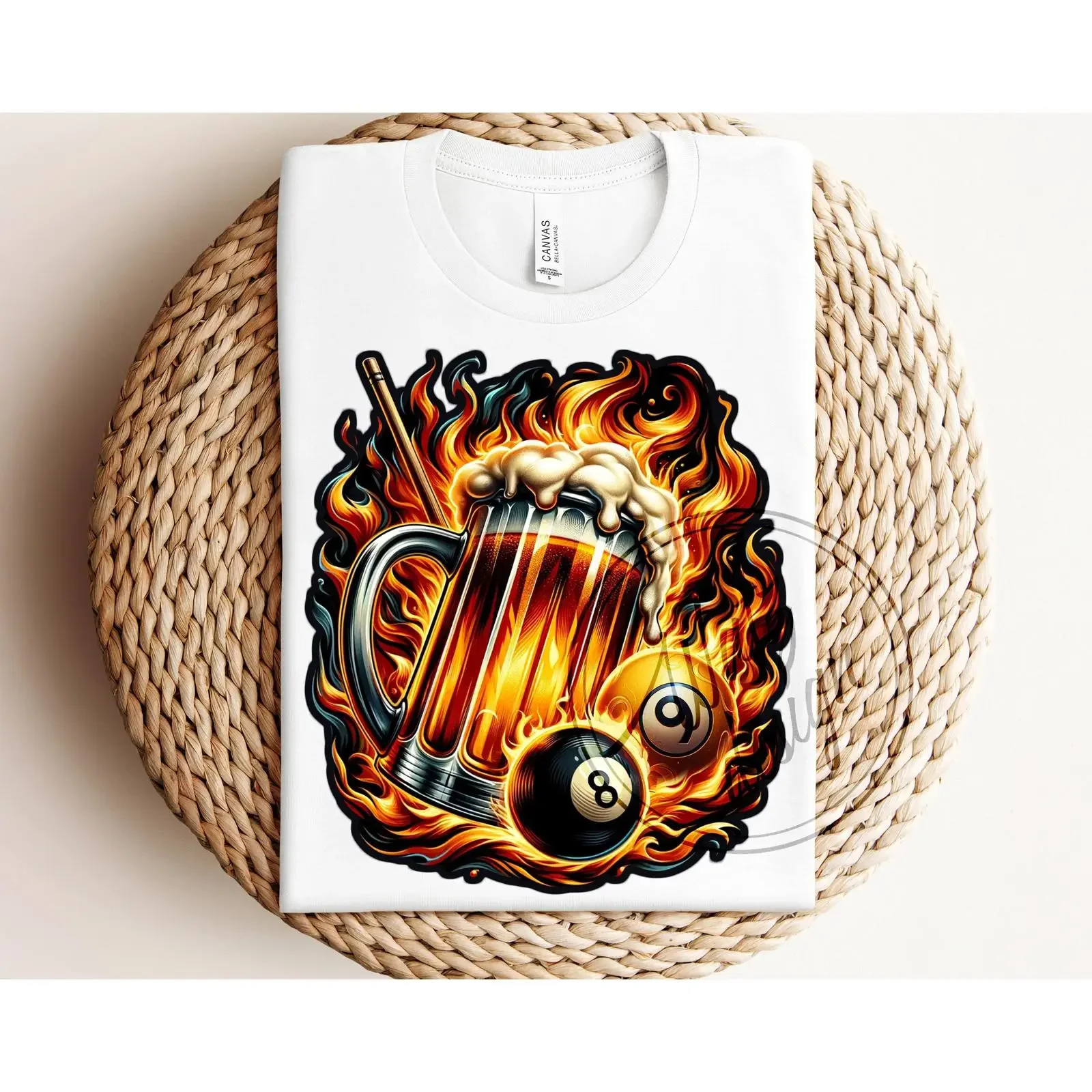 Taza de Cerveza con Diseño de Bola 8 y 9 de Billar en PNG, Sublimación, para Amantes del Billar, Descarga Digital, Estilo Vintage Lavado