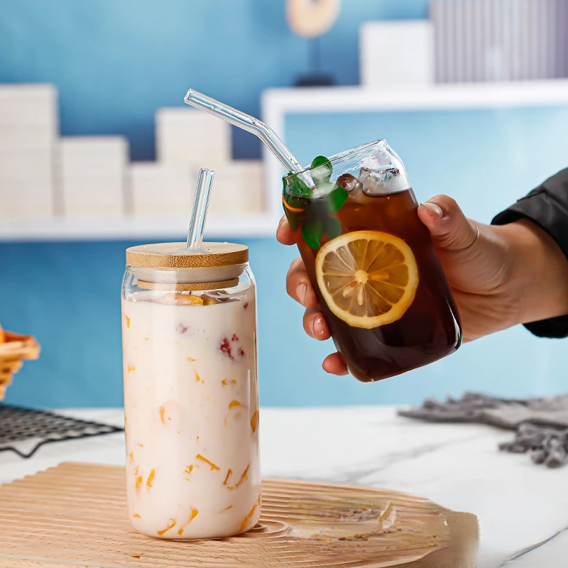 

380/480ml Glass Cup Reusable Straw Coke Cup Transparent Water Juice Glass Beer Can Milk Coffee Mug Drinkware Kitchen Accessories