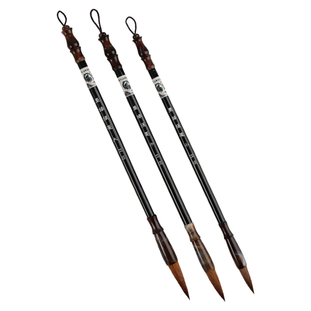 3 Pcs Chinese Calligraphy Brush Pens Student Writing Painting 235X07CM Drawing Brown Couplets