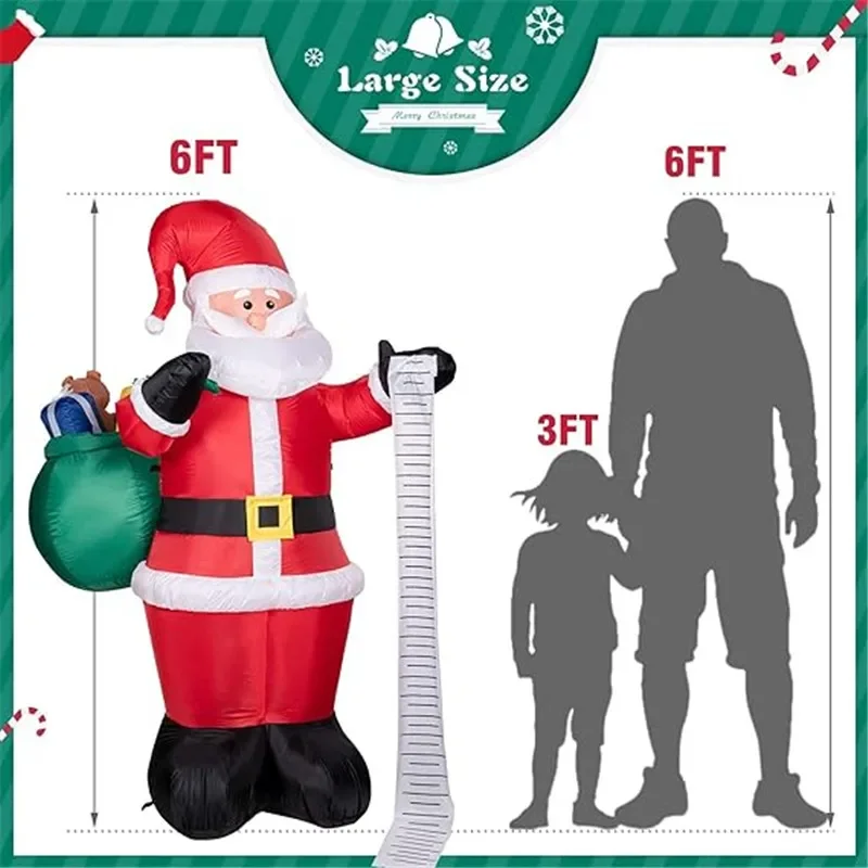 6FT Christmas Decoration Inflatable Wish list Santa Built-in LED Lights Xmas Party Indoor Outdoor Garden Party Scene Ornament