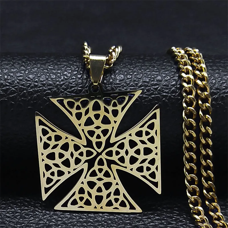 Maltese Cross Celtic Irish Knot Necklace Stainless Steel Triquetra Saturn Amulet Necklaces Hollow Geometric Jewelry Gift N6088