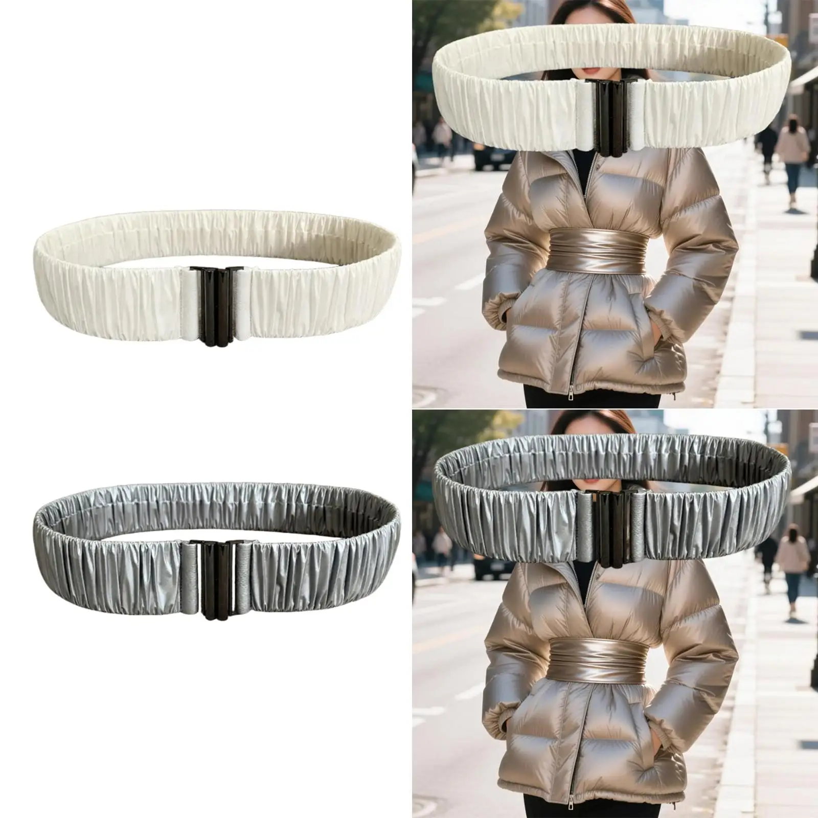 

Широкий ремень для женщин, эластичная пряжка с рюшами, модный аксессуар для зимней верхней одежды и пуховиков