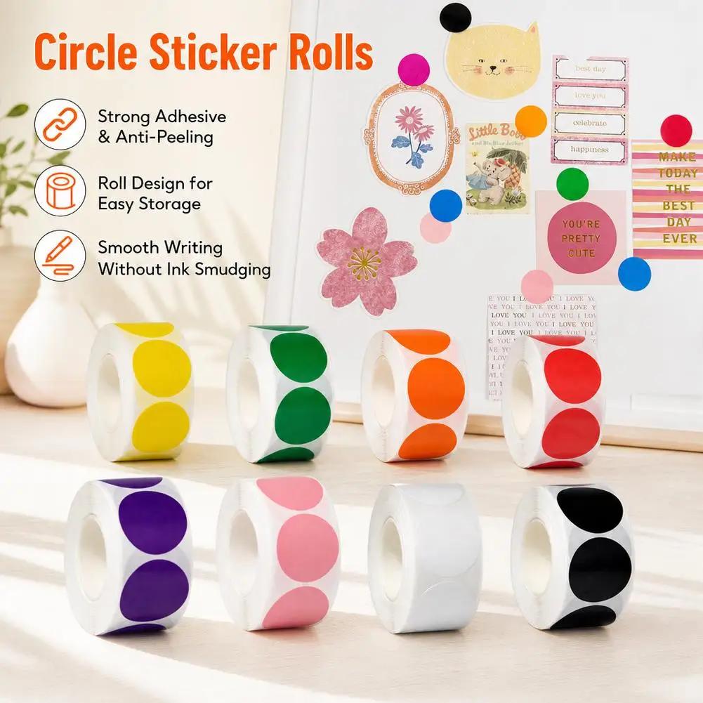 500Pcs 2.5cm Round Blank Stickers Black White Pink Red Paper Labels for Scrapbooking, Party Gift Decoration & Marking 8 colors