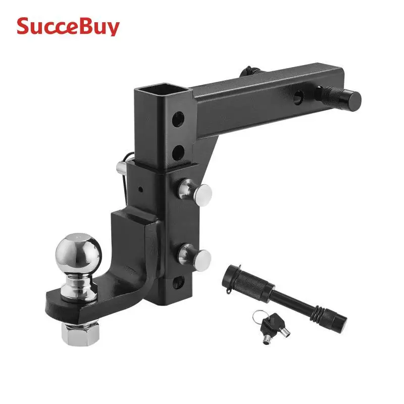 VEVOR Attelage de remorque réglable, pour récepteurs 50 mm, support de boule d'attelage remorque robuste, en acier au carbone, avec boule et goupille, 3400 kg, chute 210 à 229 mm, pour camion, noir