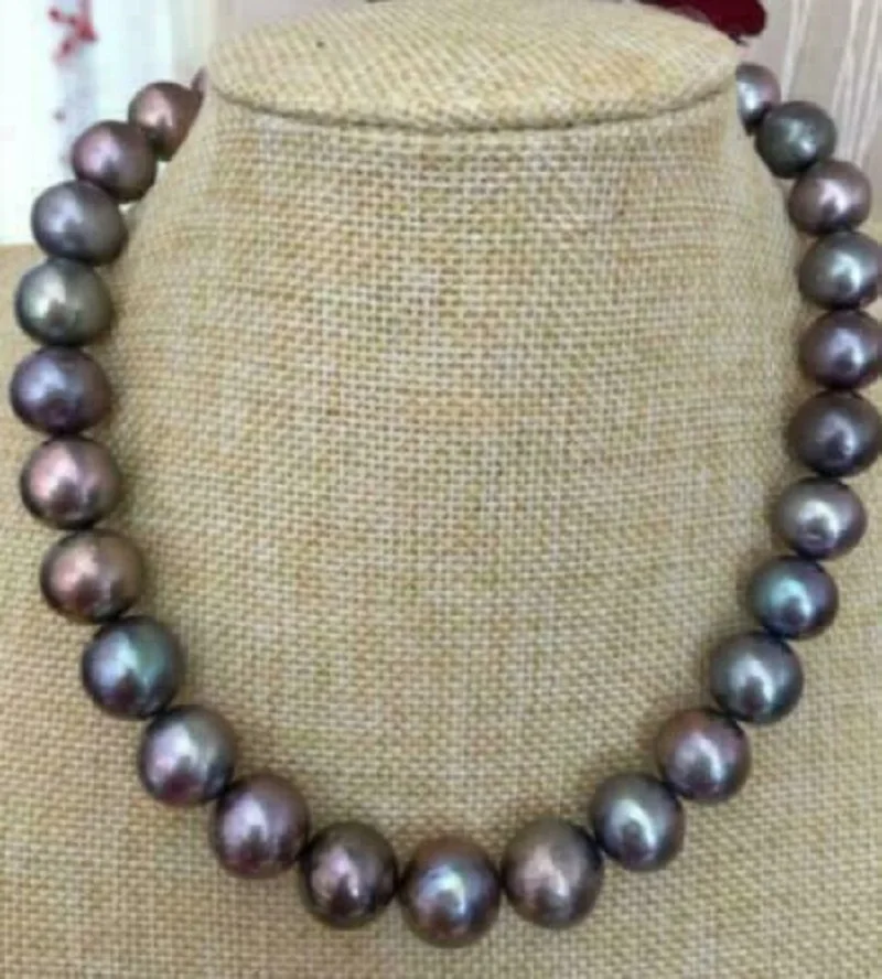 

18" AAAAA LUSTER 9-10mm REAL natural Tahitian black pearl necklace 14k Clasp