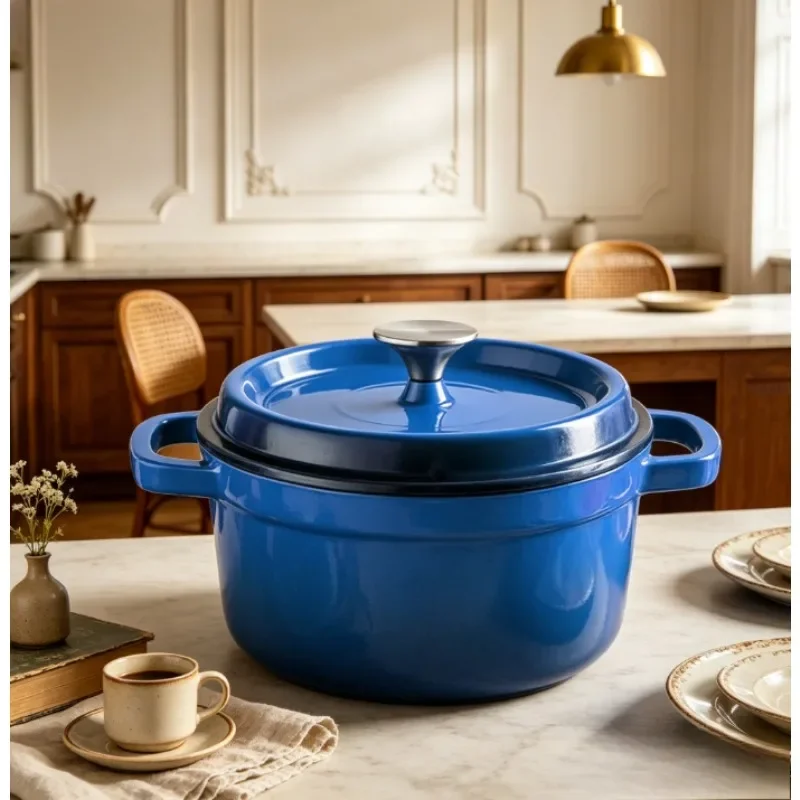 Enameled Cast Iron Dutch Oven, Soup Pot & Stew Pot with Micro Pressure Lid, Seafood Cooker for Home Kitchen, Stewing, Braising