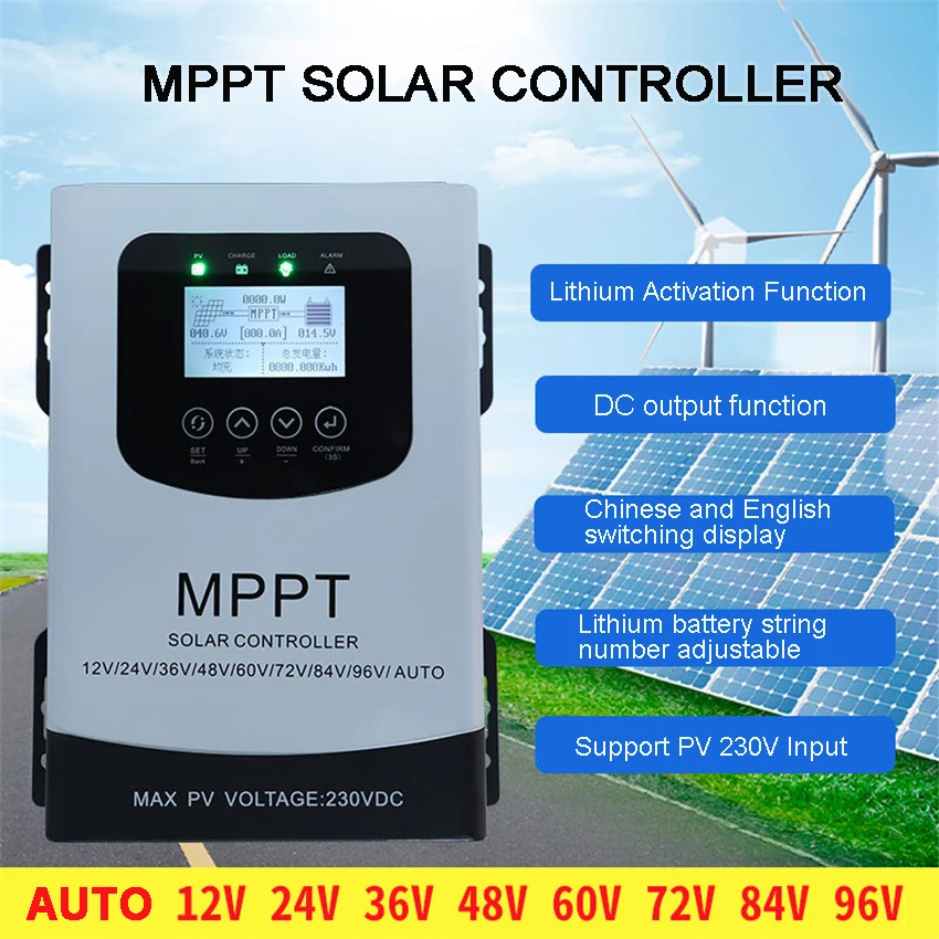 12V 24V 36V 48V 96V 50A 60A 70A 80A MPPT Solar Charge Discharge Controller PV Regulator 230VDC For Lead Acid Lithium GEL Battery