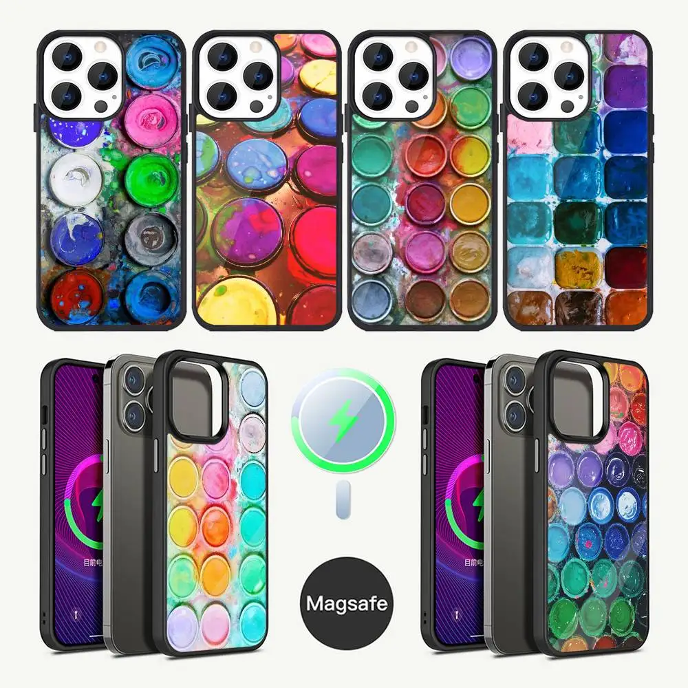 

Colorful Watercolors Palette Phone Case For iPhone 17,16,15,14,13,12,11,Plus,Pro,Max Mini Magsafe Magnetic Wireless Charging