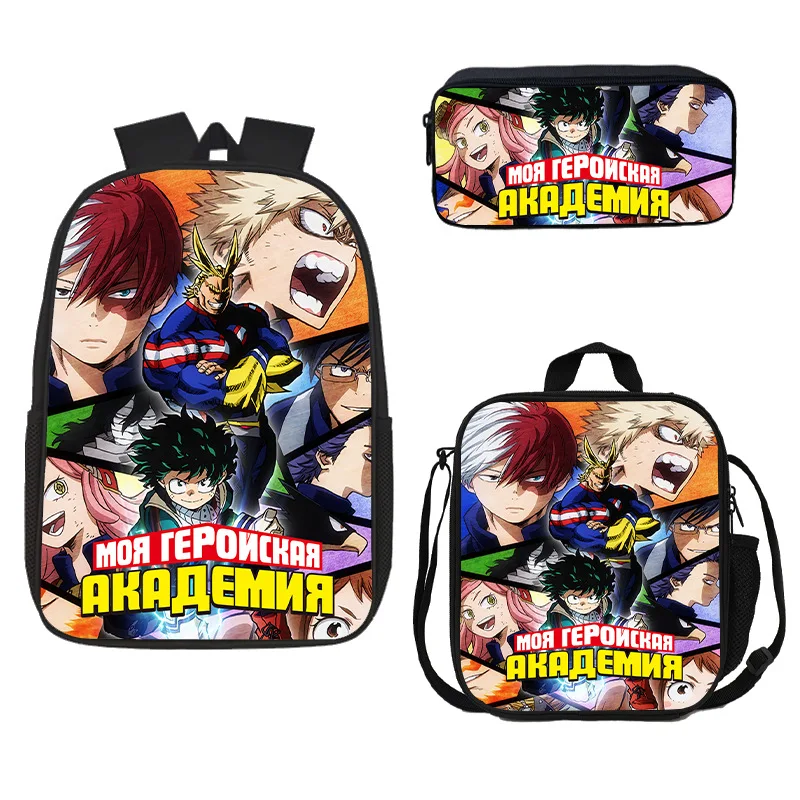 New My Hero Academy backpack three piece set nylon high-quality printed backpack shoulder bag shoulder bag pencil case