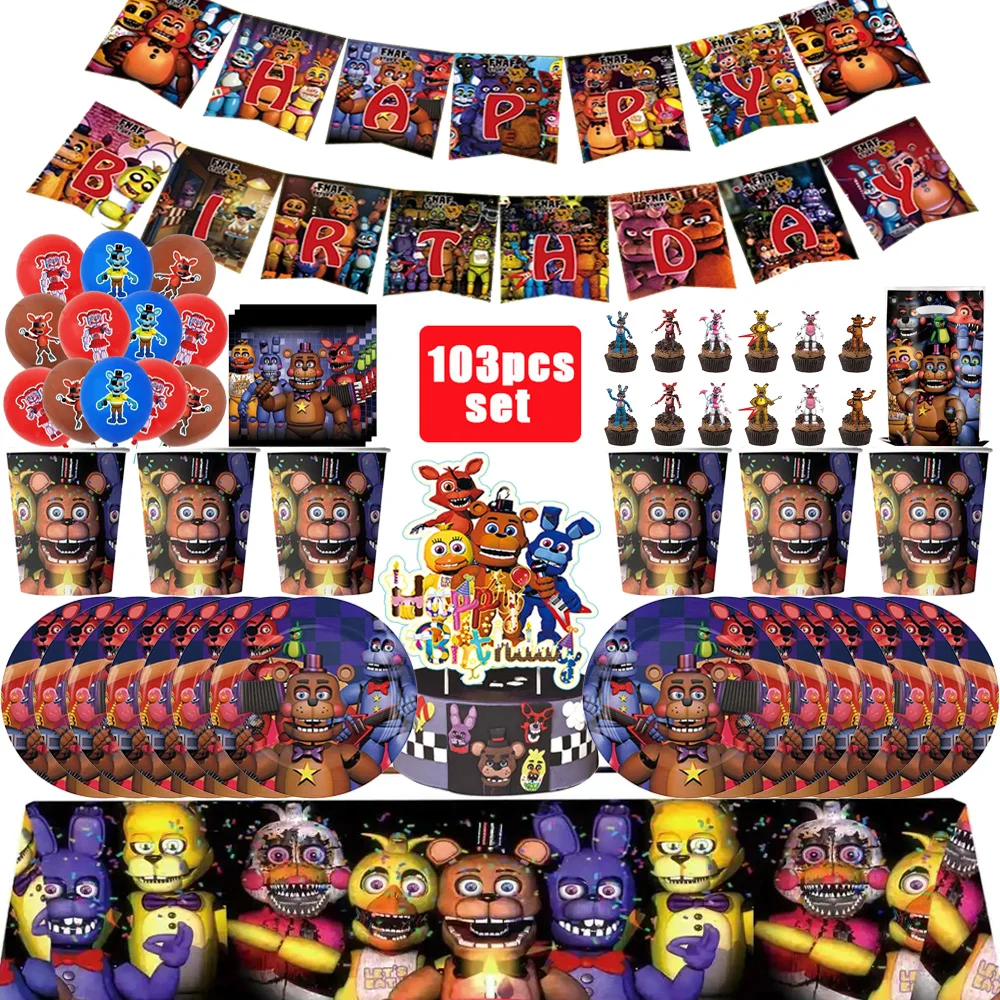 Decoración de cumpleaños de Viernes Negro con diseño de oso demonio, platos desechables, vasos, pancarta, globos para pasteles, suministros para fiestas de baby shower para niños