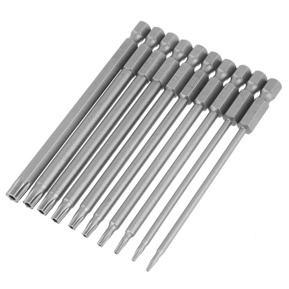 

10PCS 1/4 Inch Hex Shank Torx Screwdriver Bit Set 4 Inch / 100mm Length S2 Alloy Steel Magnetic Screwdriver Bits