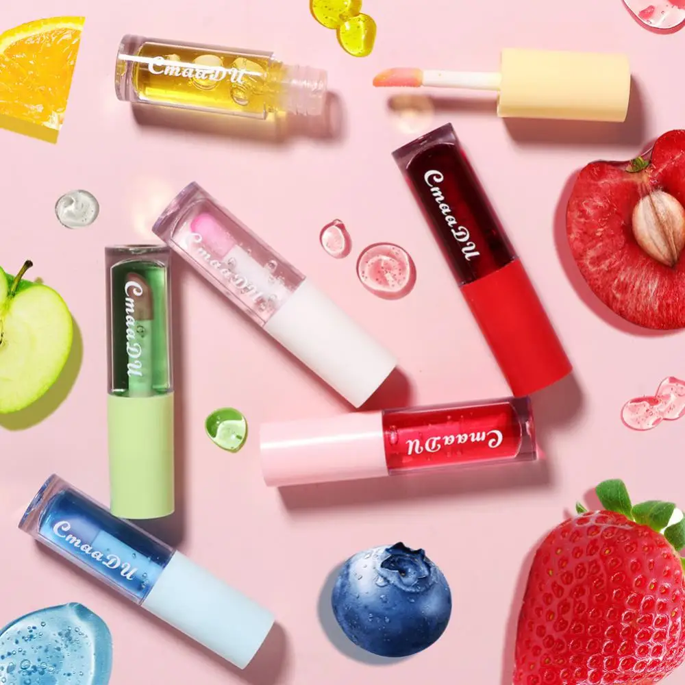 Strawberry Watery Lip Gloss Lip Glaze Fruit Lip Oil Hydrating Clear Liquid Lipstick Orange Blueberry Cherry Lip Tint Cosmetics