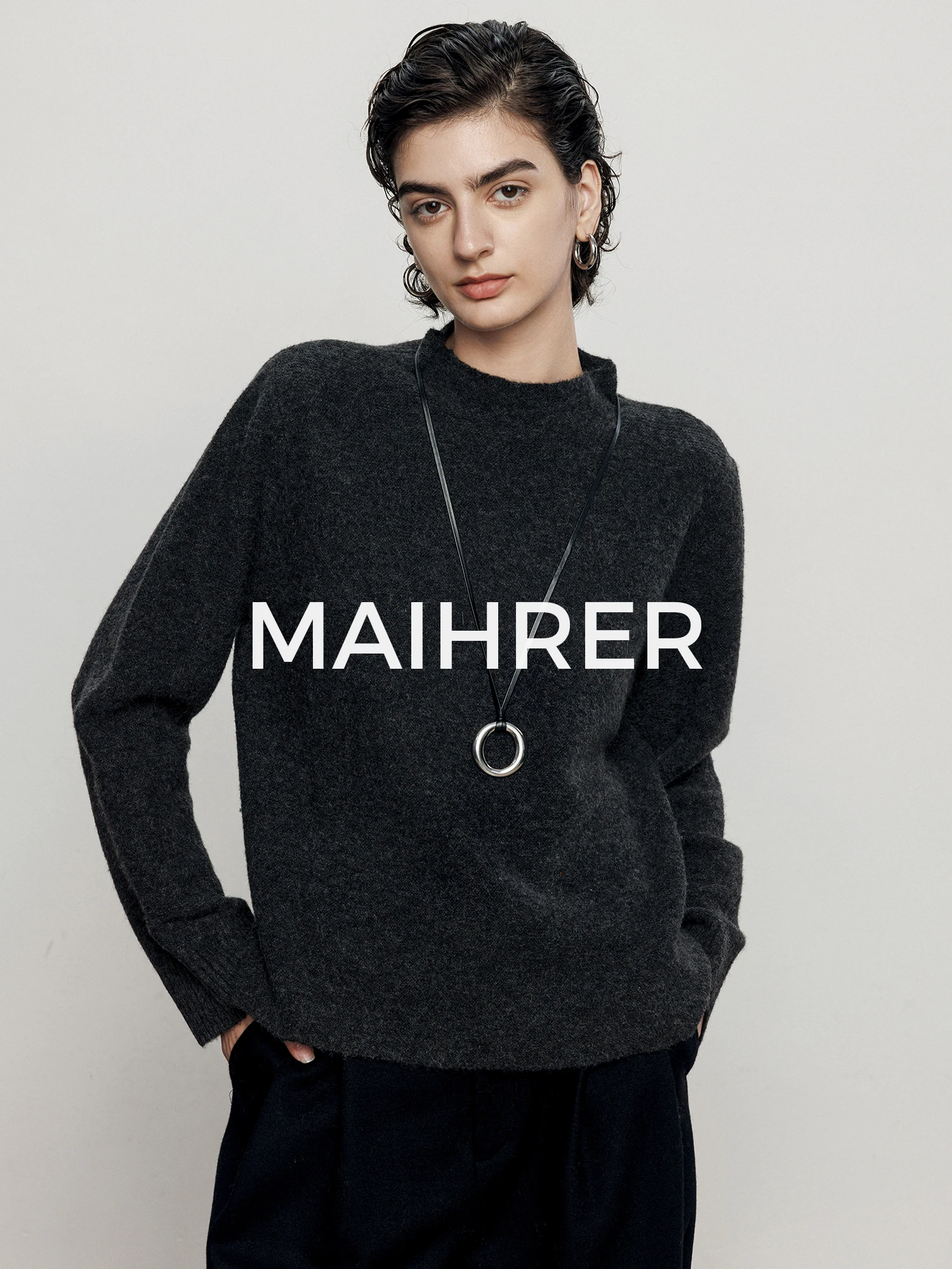 

Классический простой универсальный свитер с высоким воротником для женщин, осенне-зимняя новинка, облегающий вязаный свитер свободного кроя для повседневной носки