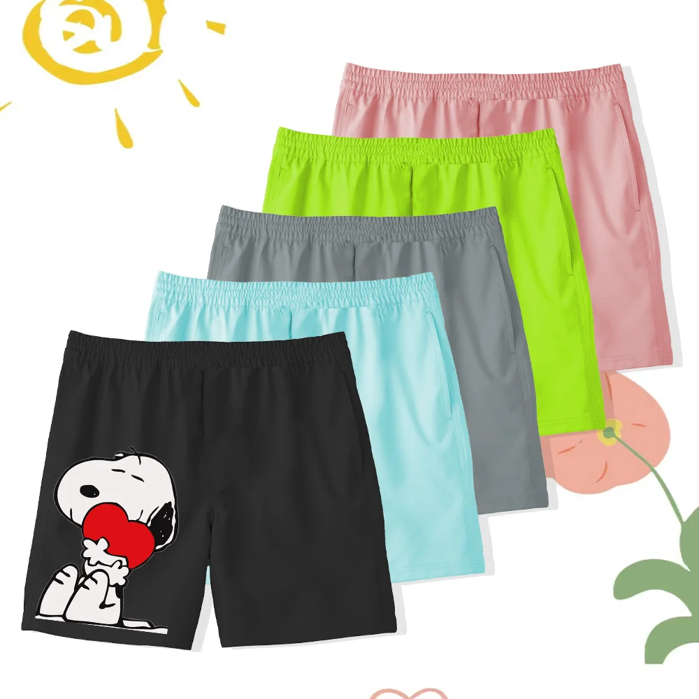 Bright high moisture absorption kids beach shorts Boys and girls cute lazy cozy Snoopy Puppy print easy to play vibrant code fab