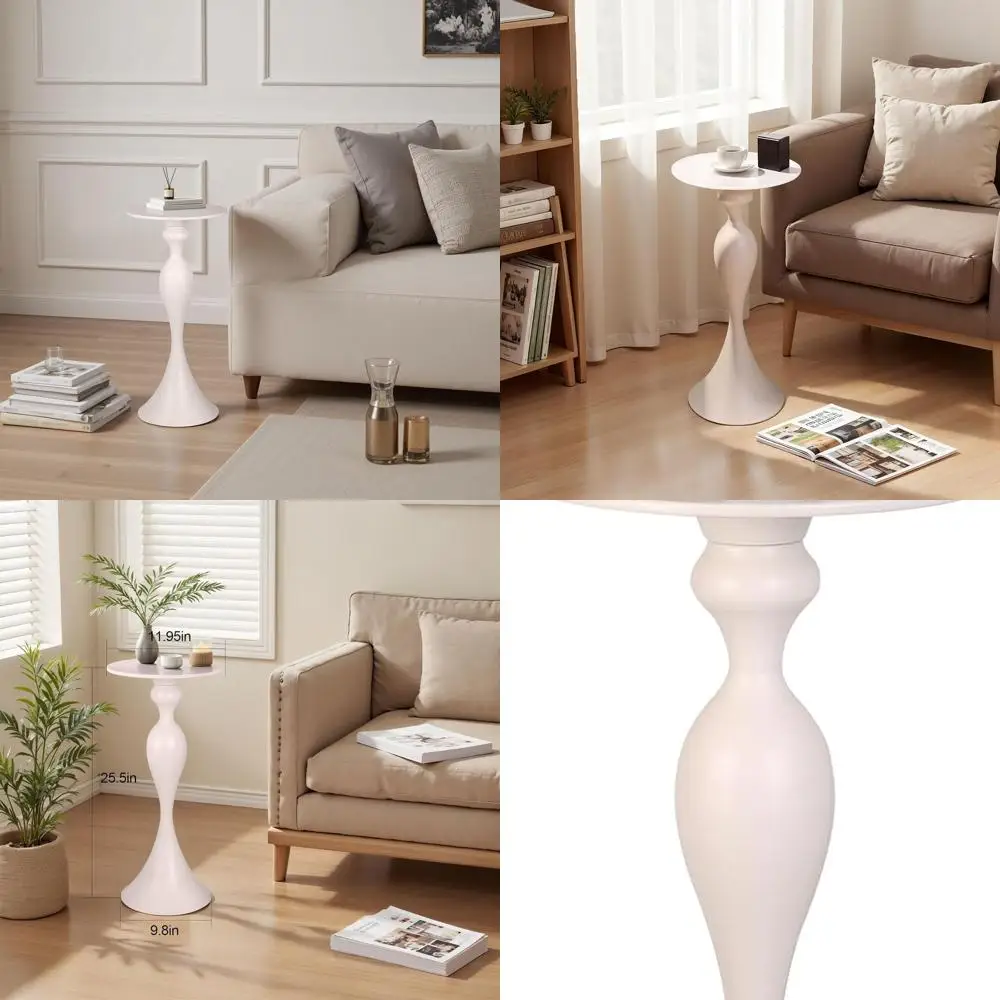 

Compact Metal Accent Side Tables, Round Martini Style, Vintage-Inspired for Cozy Living and Bedrooms, White