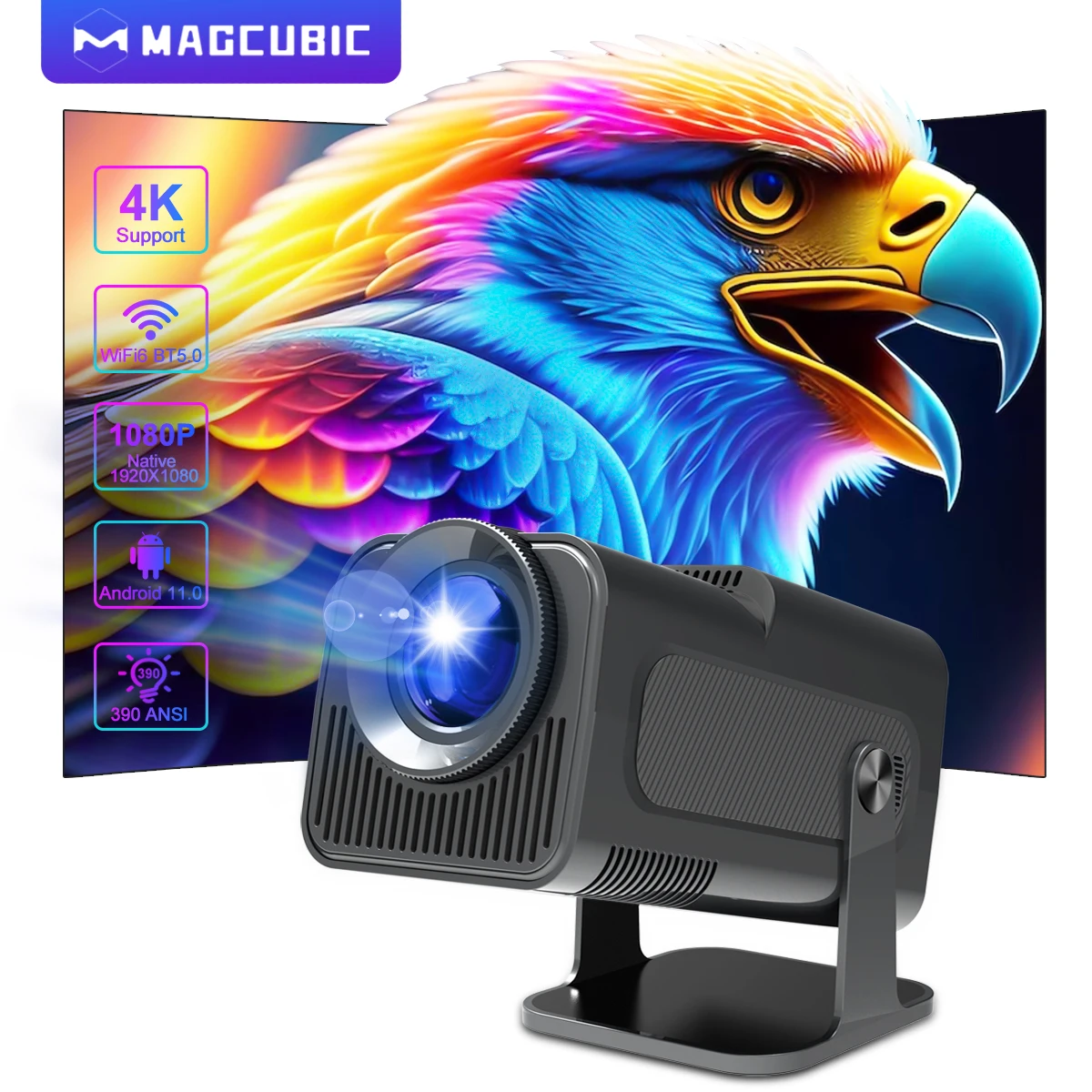 Magcubic 4K Android 11 Projector FHD Native 1920*1080P 390ANSI WiFi 6 BT5.0 Outdoor Portable Cinema Projector Upgrated HY300